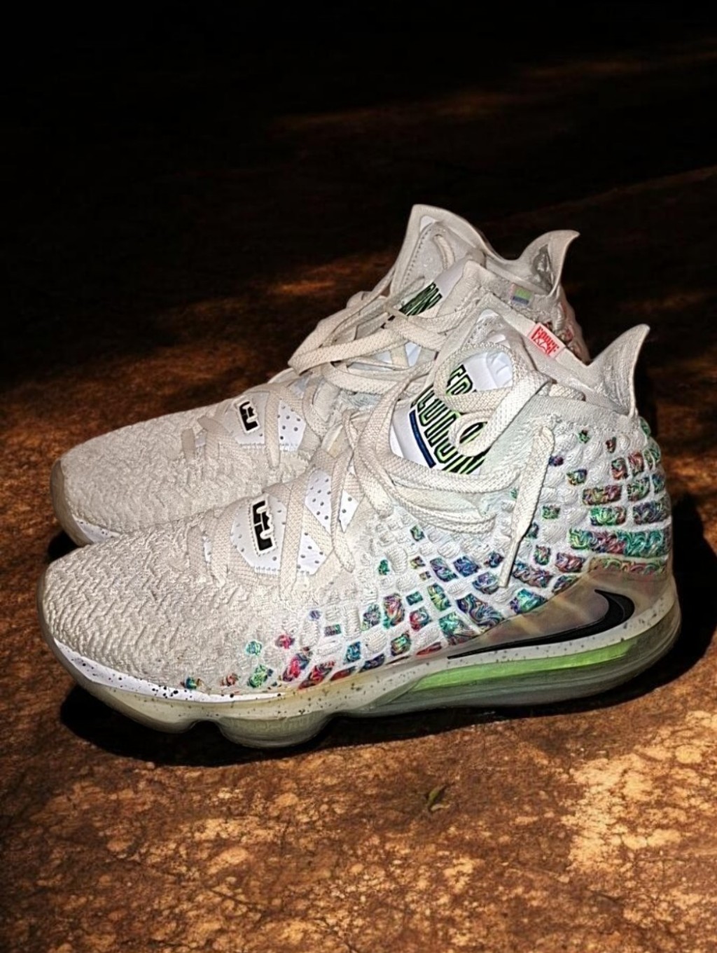 Nike Lebrons White Sneakers With Multicolor Mosaic Accents